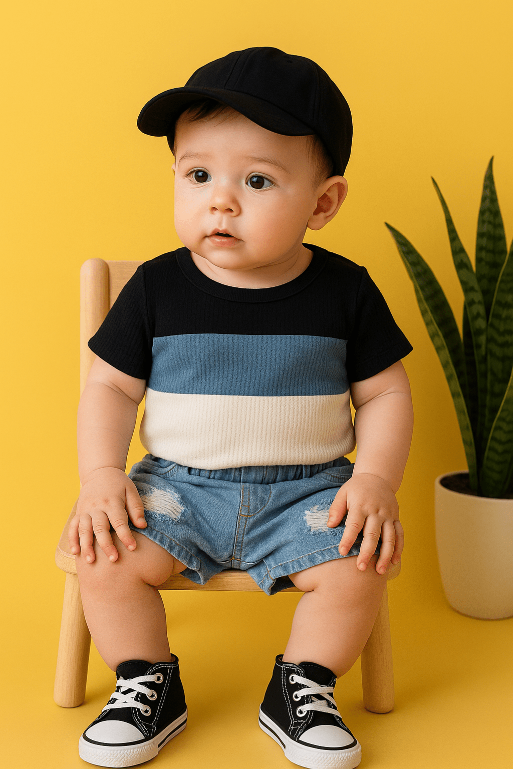 Waffle Top and Denim Shorts Set - The Little Mate